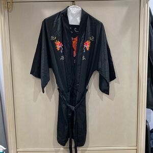 Vintage Black, Hand Embroidered Dragon Robe 100% rayon. Never wore. 35.5” long